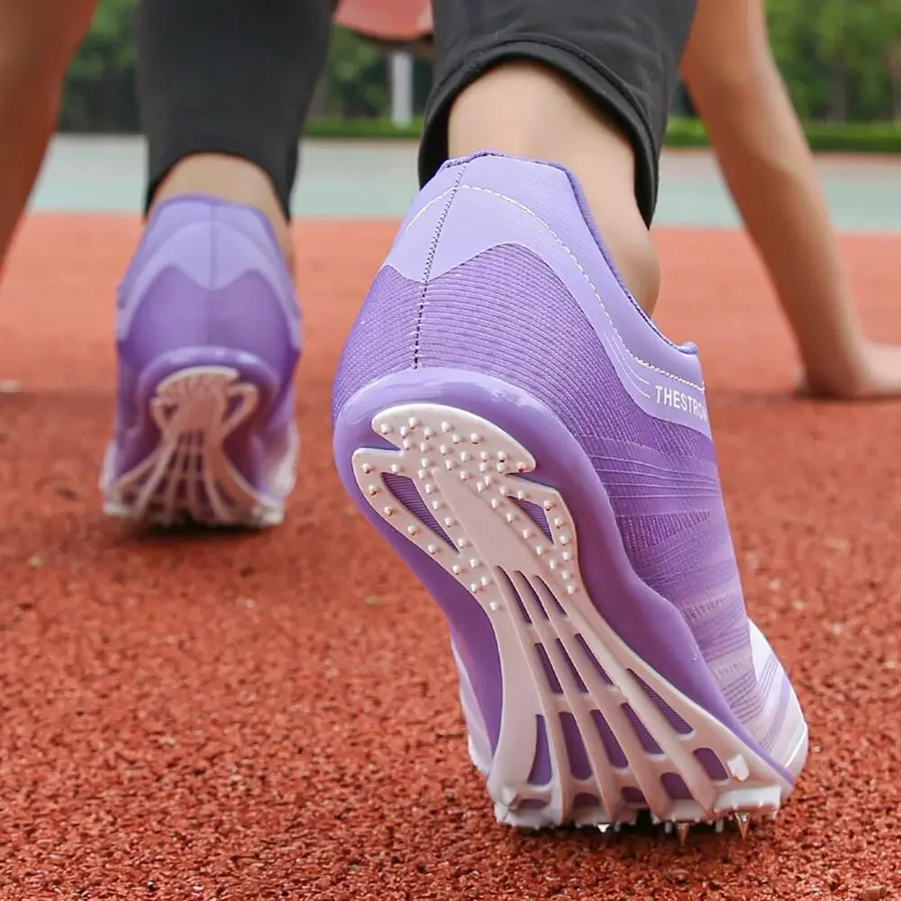 ZAKEY TRACK AND FIELD SHOES MEN WOMEN KIDS SPIKES SNEAKERS(8.5,WHITEPURPLE)
